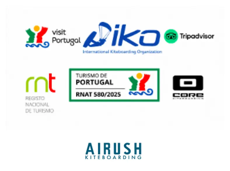 Visit Portugal · IKO · Tripadvisor · Registo Nacional de Turismo · Turismo de Portugal RNAAT 580/2025 · Core · Airush Kiteboarding